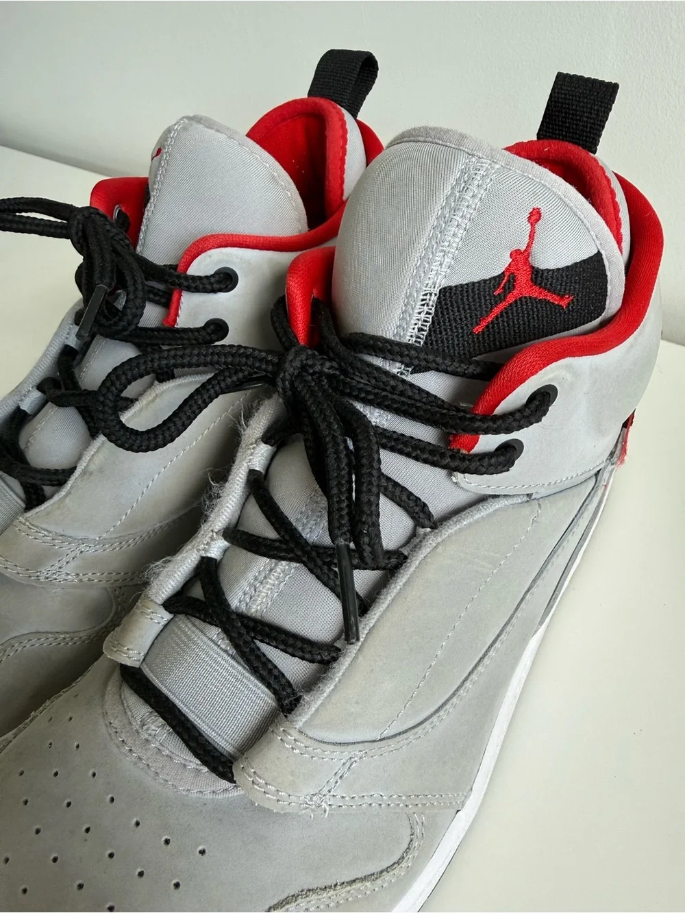 Nike Air Jordan Fadeaway Mid-Top Sneakers in WolfGray, Red and Black Men’s 10